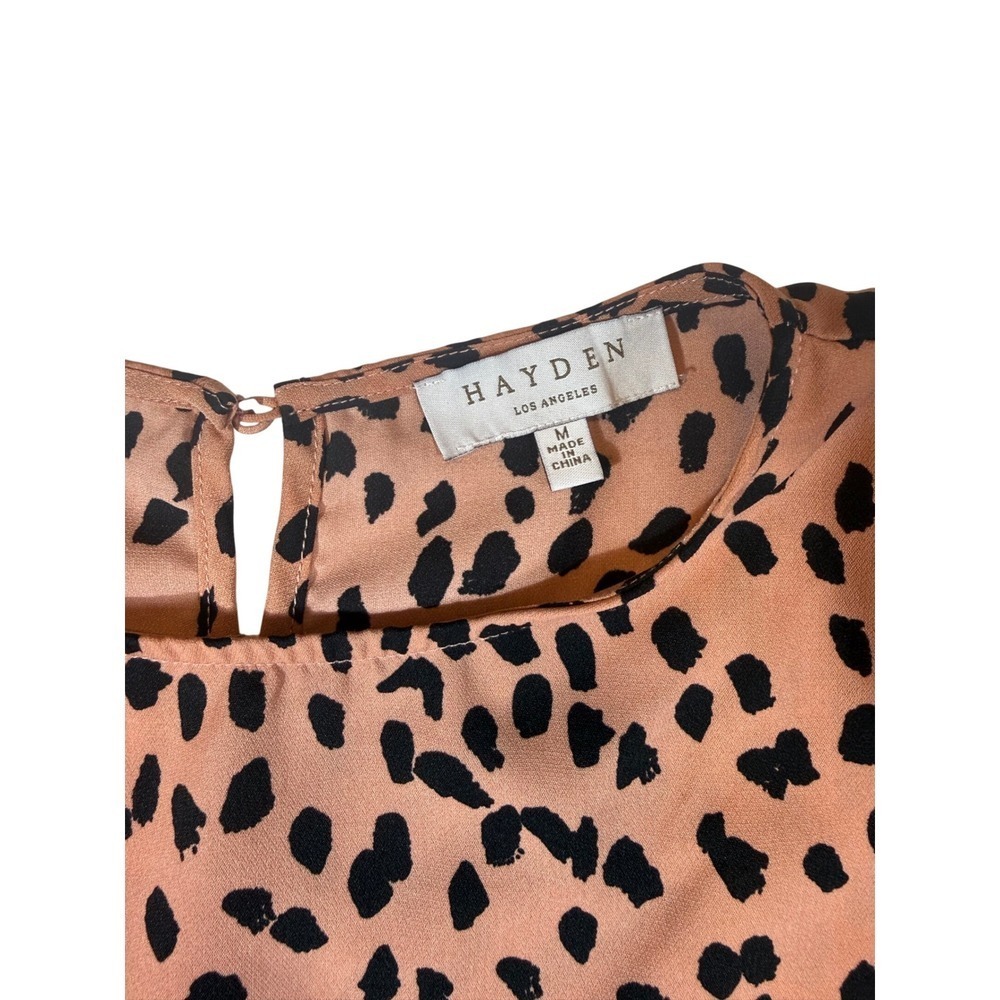 Hayden Los Angeles Womens Terracotta Black Spotted Asymmetrical Ruffle Dress M - Picture 3 of 3